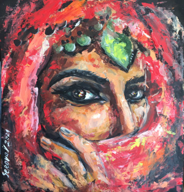 Malerei mit dem Titel "woman in red.Oil Pa…" von Valerie Serova, Original-Kunstwerk, Öl