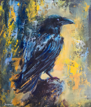 Pintura intitulada "Raven Crow Art Pain…" por Valerie Serova, Obras de arte originais, Óleo