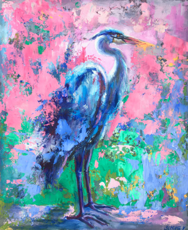 Painting titled "Abstract Bird Art W…" by Valerie Serova, Original Artwork, Oil