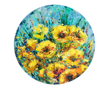 Art circulaire toile fleur peinture Art fleurs abstrait Peinture intitulée "Art circulaire toil…" par Serova, Œuvre d'art originale, Huile