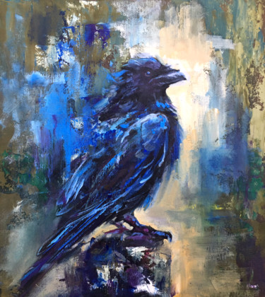 Pittura intitolato "Raven Crow Art Pain…" da Valerie Serova, Opera d'arte originale, Olio