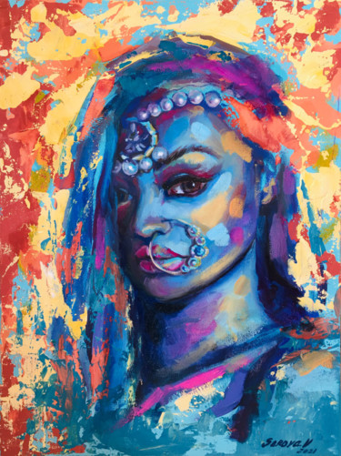 Картина под названием "Painted woman.Impre…" - Valerie Serova, Подлинное произведение искусства, Масло
