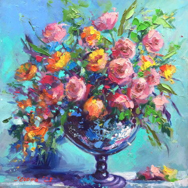 Pittura intitolato "Roses flower painti…" da Valerie Serova, Opera d'arte originale, Olio