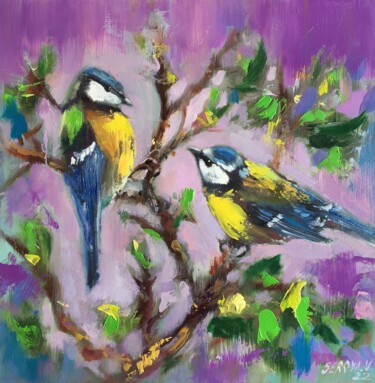 Painting titled "Bird Oil Painting S…" by Valerie Serova, Original Artwork, Oil
