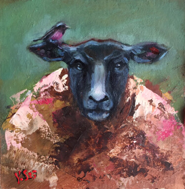 Peinture intitulée "Sheep Animal Farm O…" par Valerie Serova, Œuvre d'art originale, Huile Monté sur Carton