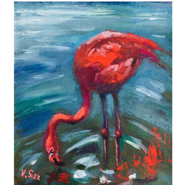 Malerei mit dem Titel "Flamingo Small Oil…" von Valerie Serova, Original-Kunstwerk, Öl
