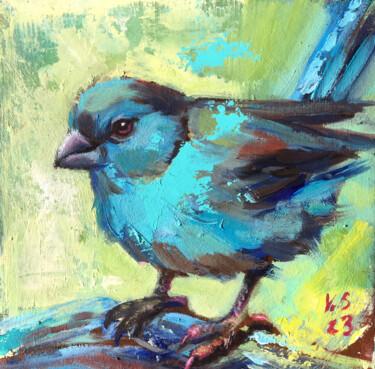 Painting titled "BIRD PAINTING SMALL…" by Valerie Serova, Original Artwork, Oil Mounted on Wood Panel