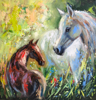 Painting titled "Horse Original Oil…" by Valerie Serova, Original Artwork, Oil