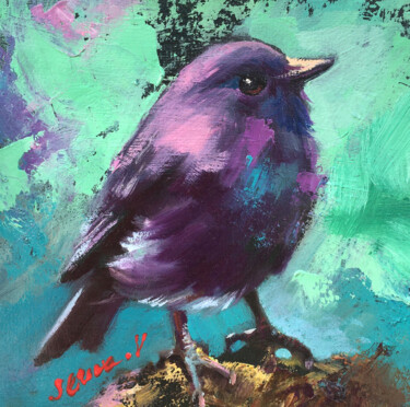 Painting titled "Framed bird paintin…" by Valerie Serova, Original Artwork, Oil