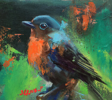 Peinture intitulée "SIALIA BIRD PAINTIN…" par Valerie Serova, Œuvre d'art originale, Huile