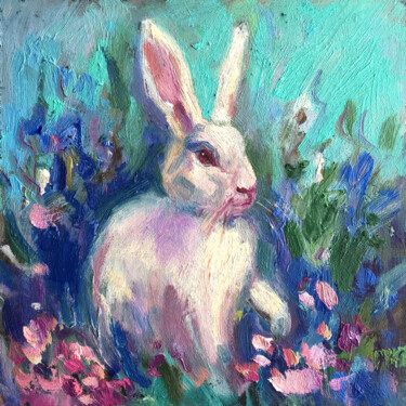 Malerei mit dem Titel "Rabbit Painting flo…" von Valerie Serova, Original-Kunstwerk, Öl