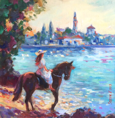Malarstwo zatytułowany „Horsewoman Girl Lan…” autorstwa Valerie Serova, Oryginalna praca, Olej