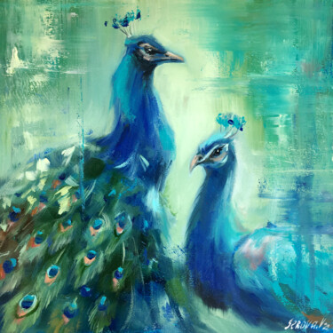 Pittura intitolato "Peacock Bird Origin…" da Valerie Serova, Opera d'arte originale, Olio