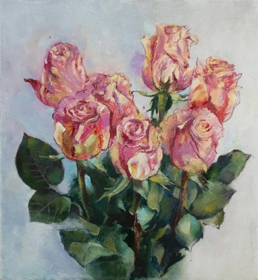 Painting titled "Roses" by Elizaveta Khudyakova, Original Artwork, Oil