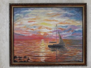 Painting titled "Закат" by Tikhon Petrov, Original Artwork, Oil Mounted on Wood Stretcher frame