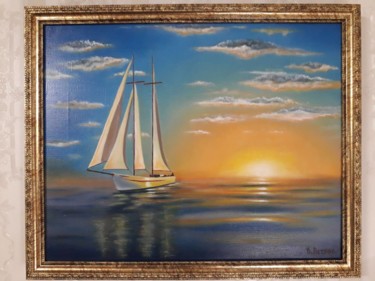 Картина под названием "Парусник в океане" - Tikhon Petrov, Подлинное произведение искусства, Масло Установлен на Деревянная…