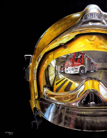 Dibujo titulada "Firefighter helmet" por Serramazing, Obra de arte original, Lápiz