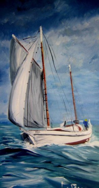 Peinture intitulée "Sloop en mer d'Iroi…" par Daniel Serrec, Œuvre d'art originale
