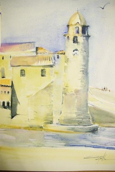 Peinture intitulée "Église Colioure" par Isabelle Seruch Capouillez, Œuvre d'art originale, Aquarelle