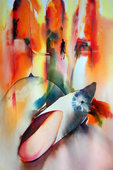 Peinture intitulée "babouche-flamboyante" par Isabelle Seruch Capouillez, Œuvre d'art originale, Aquarelle
