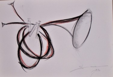 Drawing titled "Trompette revisitée…" by Servin, Original Artwork, Pencil
