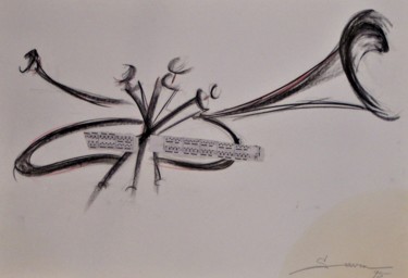 Dibujo titulada "Trompette revisitée…" por Servin, Obra de arte original, Lápiz