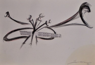 Drawing titled "Trompette revisitée…" by Servin, Original Artwork, Pencil