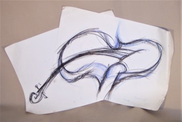 Drawing titled "Violon revisité n° 2" by Servin, Original Artwork, Pencil