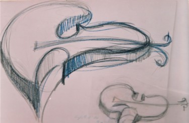 Rysunek zatytułowany „Violon papillon” autorstwa Servin, Oryginalna praca, Ołówek