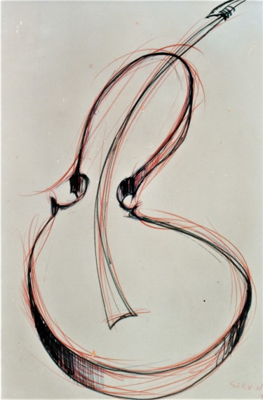 Drawing titled "Violon en perspecti…" by Servin, Original Artwork, Pencil