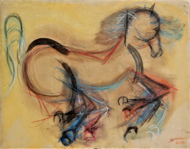 Pintura intitulada "cheval  pressé" por Servin, Obras de arte originais, Guache