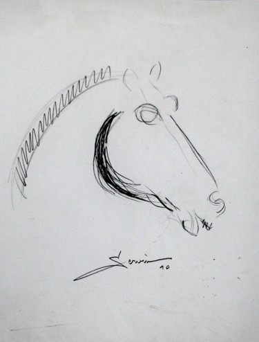 Drawing titled "Tête de cheval - 1" by Servin, Original Artwork, Pencil
