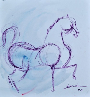 Drawing titled "cheval debout - 1" by Servin, Original Artwork, Pastel