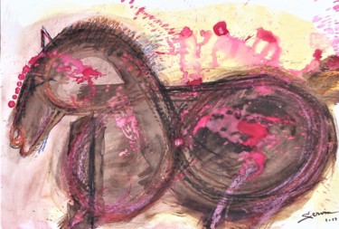 Peinture intitulée "cheval de labour ro…" par Servin, Œuvre d'art originale, Gouache