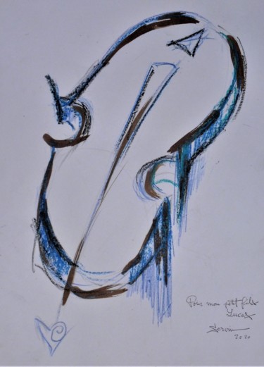 Dessin intitulée "Violon surréaliste…" par Servin, Œuvre d'art originale, Crayon