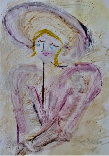 Peinture intitulée "La dame en violet" par Servin, Œuvre d'art originale, Gouache