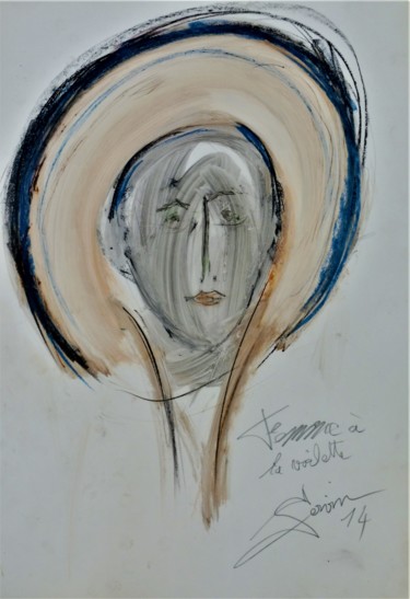 Painting titled "Dame à la voilette" by Servin, Original Artwork, Gouache