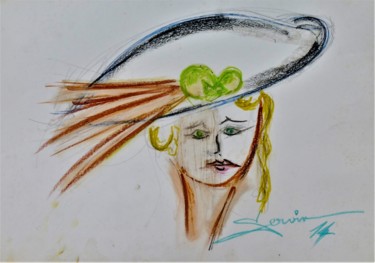 Pintura intitulada "Tête de jeune fille…" por Servin, Obras de arte originais, Guache