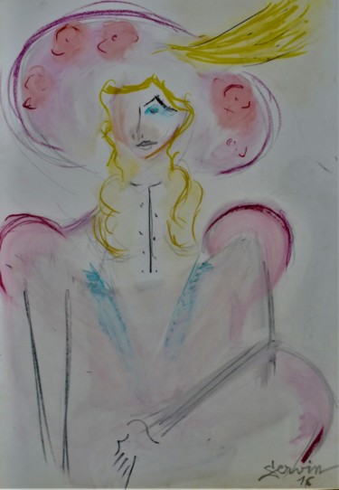 Painting titled "La blonde en violet" by Servin, Original Artwork, Gouache