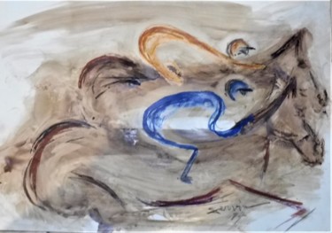 Painting titled "Course de chevaux 3" by Servin, Original Artwork, Pastel