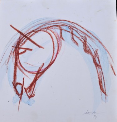 Desenho intitulada "Etude de tête de ch…" por Servin, Obras de arte originais, Pastel