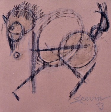 Drawing titled "Poulain cubiste" by Servin, Original Artwork, Pencil