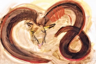 Painting titled "Mouflon à la corne…" by Servin, Original Artwork, Gouache