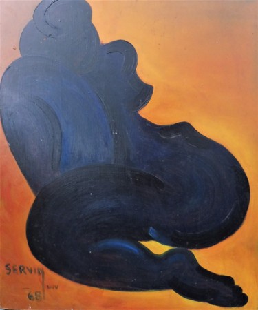 Painting titled "Nue bleu" by Servin, Original Artwork, Oil
