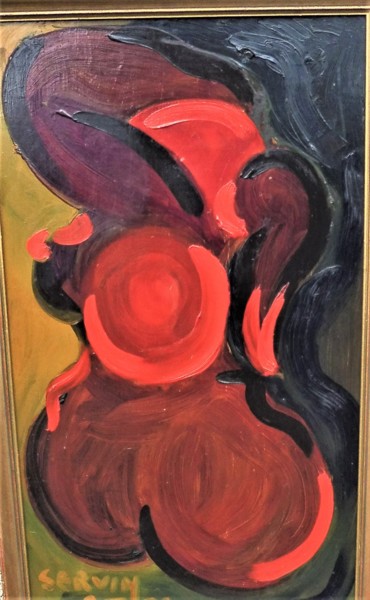 Painting titled "Nue rouge et noir" by Servin, Original Artwork, Oil