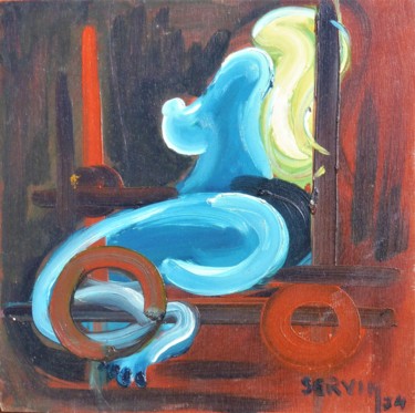 Pintura titulada "Nu bleu decor abstr…" por Servin, Obra de arte original, Oleo