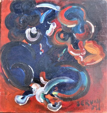 Peinture intitulée "soeurs siamoise" par Servin, Œuvre d'art originale, Huile
