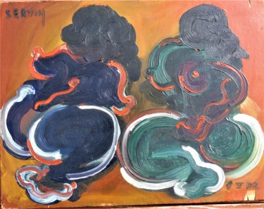 Peinture intitulée "Deux amis bleus" par Servin, Œuvre d'art originale, Huile