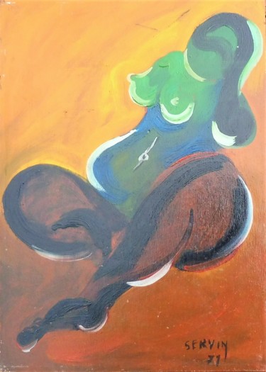 Painting titled "nu enceinte" by Servin, Original Artwork, Oil