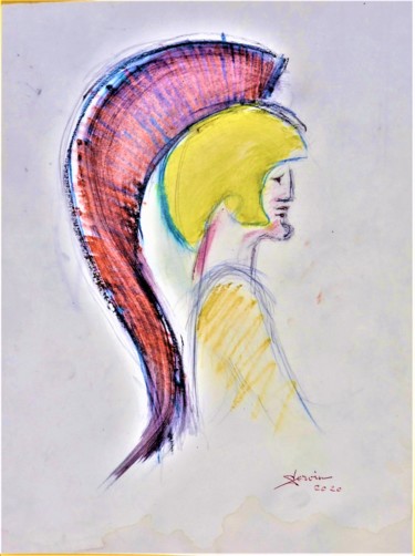 Zeichnungen mit dem Titel "Etude de guerrier a…" von Servin, Original-Kunstwerk, Pastell